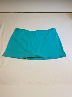 Turquoise swim/skirt bottoms.